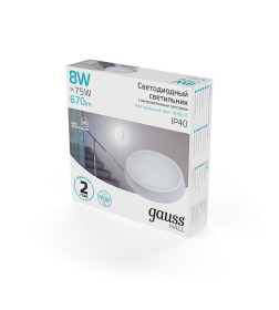 Светильник LED Gauss IP40 D135*32 8W 670lm 4000K 200-240V HALL круглый с оптико-микроволновым сенсором 