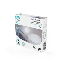Светильник LED Gauss IP40 D135*32 8W 670lm 4000K 200-240V HALL круглый с оптико-микроволновым сенсором 