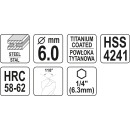 Сверло по металлу фрезеровальное 6,0мм. HSS-TiN HEX YATO (YT-44823) 