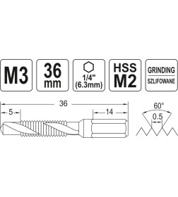 Сверло-метчик M3 HEX YATO