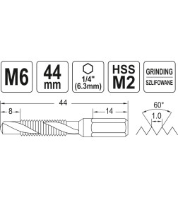 Сверло-метчик M6 HEX YATO