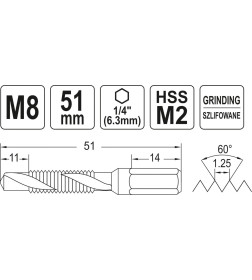 Сверло-метчик M8 HEX YATO