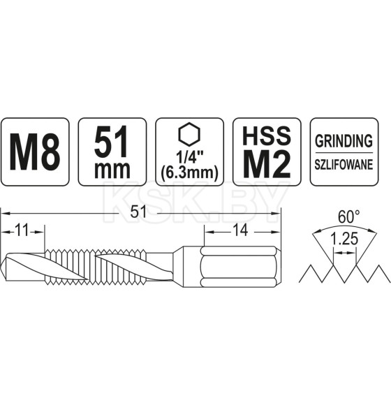 Сверло-метчик M8 HEX YATO (YT-44845) 