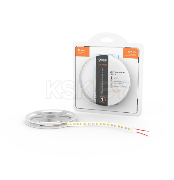 Лента Gauss Basic LED 2835/120 12V 10W/m 700lm/m 3000K 8mm IP20 3m  (BT036) 