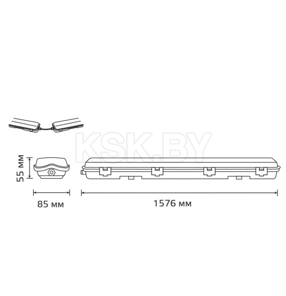 Светильник влагозащитный СПП-Т8-G13 LITE 1576х86х55 мм IP65 для светодиодных ламп 2х1500 мм Gauss 909437215 (909437215) 