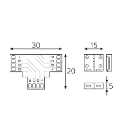 Набор коннекторов для светодиодной ленты Т-образный RGB3014/5050/5060/5630 12V 10 мм IP20 Gauss Basic BT430