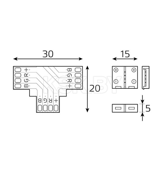 Набор коннекторов для светодиодной ленты Т-образный RGB3014/5050/5060/5630 12V 10 мм IP20 Gauss Basic BT430 (BT430) 