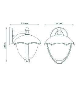 Светильник садово-парковый на стену вниз E27, 60W, 188х210х238 мм, 170-240V, IP54 Gauss Aura GD028