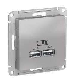 Розетка USB 5В 1 порт*2,1А 2*1,05А алюминий Schneider Electric Atlasdesign