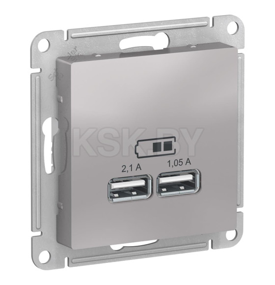 Розетка USB 5В 1 порт*2,1А 2*1,05А алюминий Schneider Electric Atlasdesign (ATN000333) 