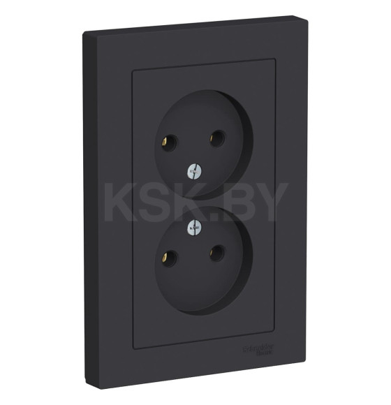 Розетка двойная без з/к и шторок карбон Schneider Electric Atlasdesign (ATN001020) 