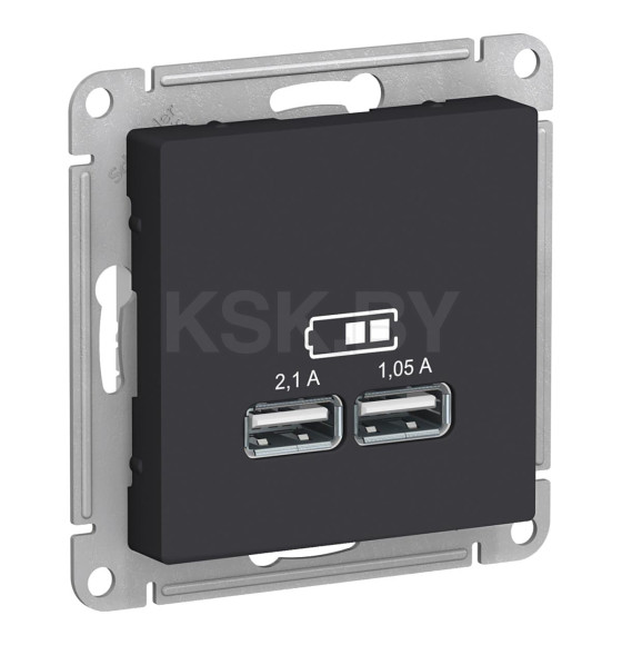 Розетка USB 5В 1 порт*2,1А 2*1,05А карбон Schneider Electric Atlasdesign (ATN001033) 