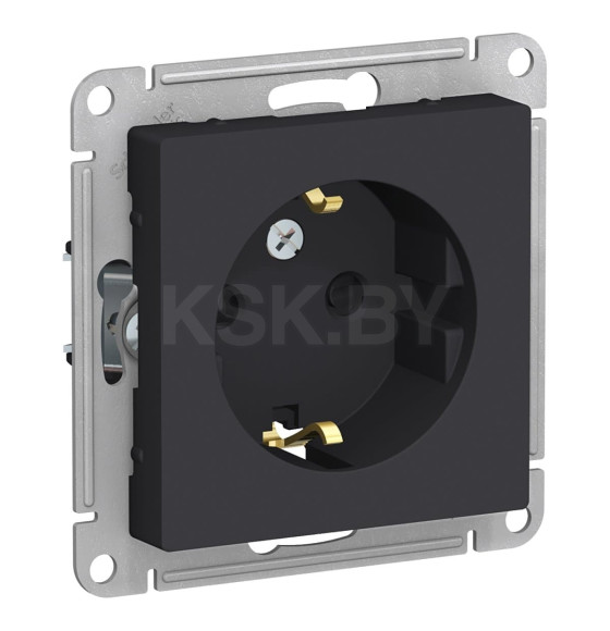 Розетка 1-я с з/к и шторками карбон Schneider Electric Atlasdesign (ATN001045) 