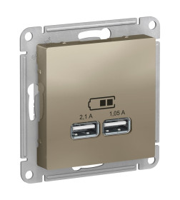 Розетка USB 5В 1 порт*2,1А 2*1,05А шампань Schneider Electric Atlasdesign