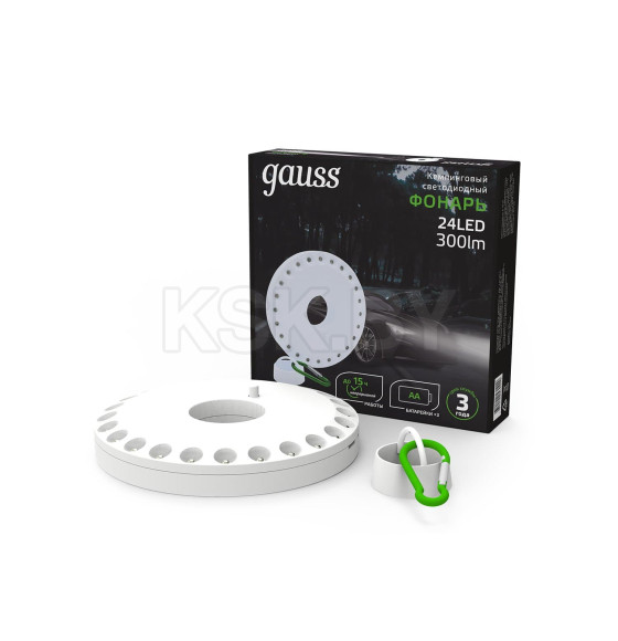 Фонарь кемпинговый Gauss модель GFL003 24LED 300lm  3xAA белый магнит и карабин LED  (GF003) 