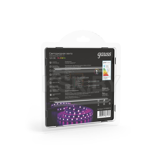 Лента Gauss LED 5050/60-SMD 14.4W 12V DC RGB IP66 (блистер 5м) (311000414) 