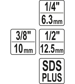 Набор адаптеров SDS-PLUS/тор. гол.-1/4,3/8,1/2 YATO