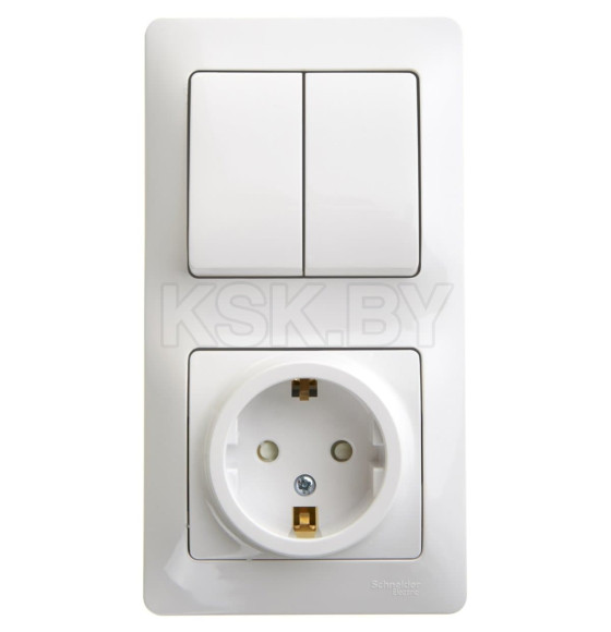 Блок: розетка с/з со шторками и 2-кл. выключатель белый Schneider Electric Glossa (GSL000174) 