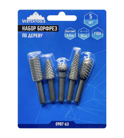 Набор борфрез по дереву (5 шт.) VERTEXTOOLS 0987-63