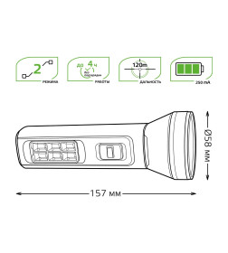 Фонарь ручной GFL102 2W 100lm lead acid 250mAh Gauss