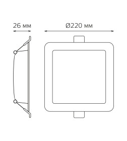 Светильник встраиваемый LED 24W 2100lm 4000K 170-260V IP20 220х26 мм квадрат (белый) Gauss Basic Downlight 9031520224