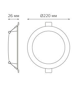 Светильник встраиваемый LED 26W 2250lm 4000K 170-260V IP20 220х26 мм круг (белый) Gauss Elementary Downlight 997520224