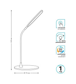 Светильник настольный GTL502 8W 500lm 3500-5500K 170-265V диммируемый LED (черный) Gauss Qplus GT5022