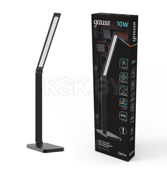 Светильник настольный GTL501 10W 600lm 3000-6000K 170-265V диммируемый Qi USB LED (черный) Gauss Qplus GT5012 (GT5012) 