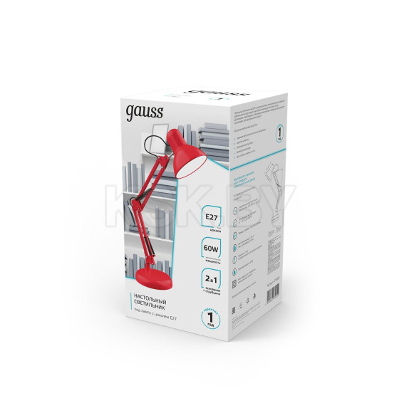 Светильник настольный GTL002 60W 220-240V E27 на струбцине и с основанием (красный) Gauss GT0024 (GT0024) 