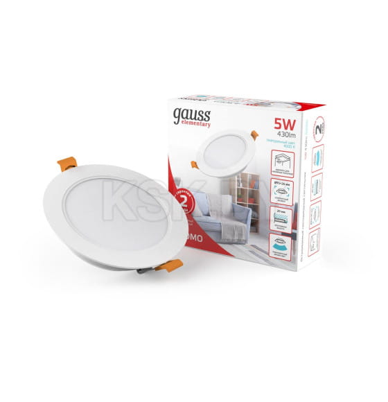 Светильник встраиваемый LED 5W 430lm 4000K 210-240V IP20 95х26 мм круг (белый) Gauss Elementary Downlight 9100420205 (9100420205) 