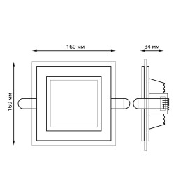 Светильник встраиваемый LED 12W 900lm 3000K 185-265V IP20 160х160х30 мм квадрат (с декоративным стеклом) Gauss Glass 948111112