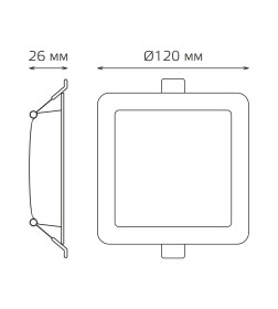 Светильник встраиваемый LED 10W 780lm 4000K 170-260V IP20 120х26 мм квадрат (белый) Gauss Elementary Downlight 998420209