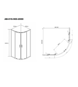 Душевое ограждение AQUABATH ATLAS четверть круга  900x900x2000мм, профиль хром