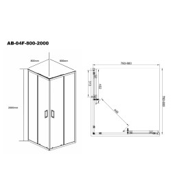 Душевое ограждение AQUABATH ATLAS квадратное AB-04F-800-2000, 1000x1000x2000мм, профиль хром