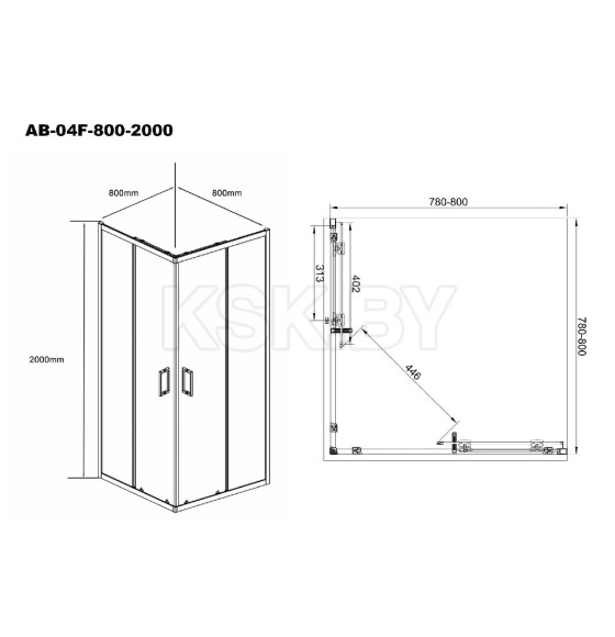 Душевое ограждение AQUABATH ATLAS квадратное AB-04F-800-2000, 1000x1000x2000мм, профиль хром (AB-04F-800-2000) 