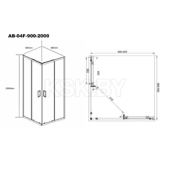 Душевое ограждение AQUABATH ATLAS квадратное 900x900x2000мм, профиль хром (AB-04F-900-2000) 