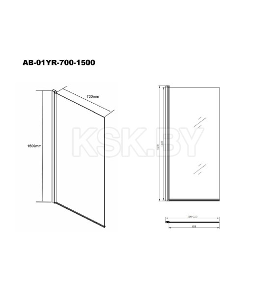 Душевая шторка AQUABATH ATLAS 700x1500мм, профиль хром (AB-YR01-700-1500) 