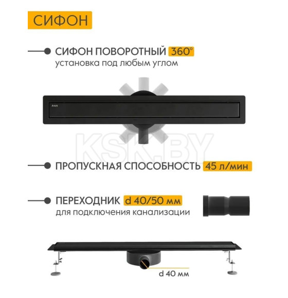 Душевой трап Axus Universal 600 Black (tdu600b) 