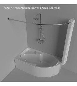 Карниз для ванной Triton 1700*950 мм София нержавеющий ассиметричный