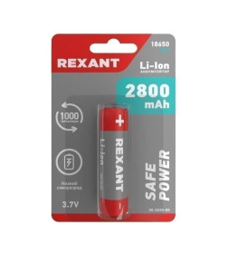 Аккумулятор 18650 с защитой Li-ion 2800  mAH 3.7 В REXANT 30-2030-05