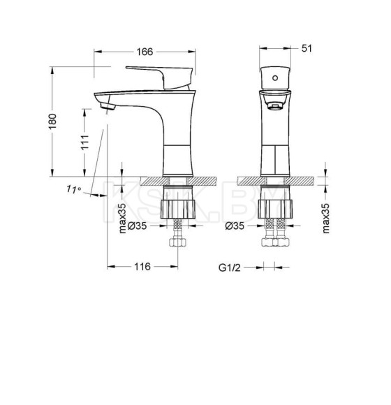 Смеситель для умывальника монолитный, хром LM0206C (LM0206C) 