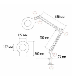 Лупа на струбцине круглая 5D с подсветкой 56 SMD LED (белая) REXANT 31-0403