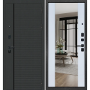 Дверь входная "МеталЮр М103 зеркало" Шагрень черная/Velluto Bianco (правая)  960х2050 мм