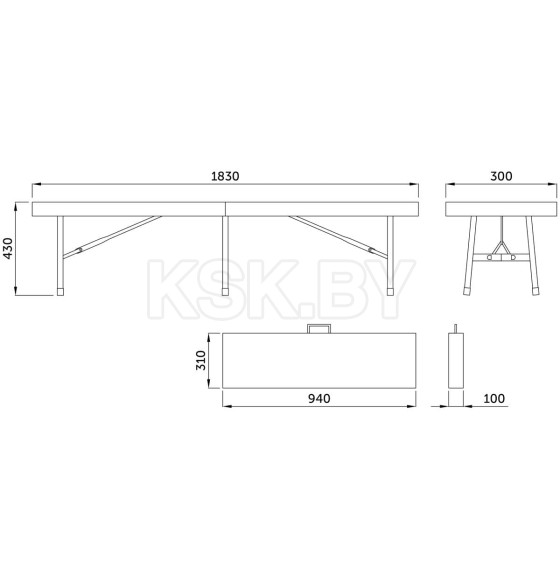 Скамья складная 183*30*43, белая (65930) 