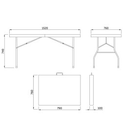 Стол складной 152*76*74, белый