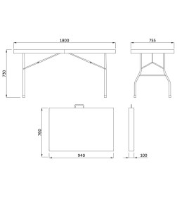 Стол складной 180*75,5*73, белый