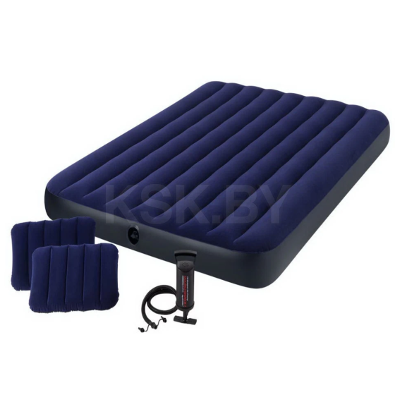 Матрас надувной Intex Classic Downy 152х203х25см с компрессором и подушками (64765) 