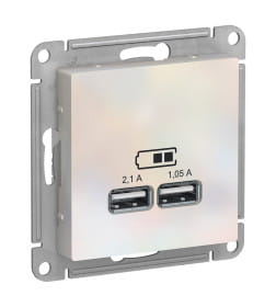 Розетка USB, 5В, 1 порт x 2,1 А, 2 порта х 1,05 А, механизм, жемчуг, Schneider Electric Atlasdesign