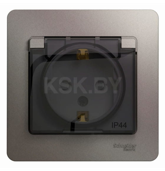 Розетка с зазем. со шторками с крышкой,IP44,16А, 250В, в сборе,платина, Schneider Electric Glossa (GSL001248) 