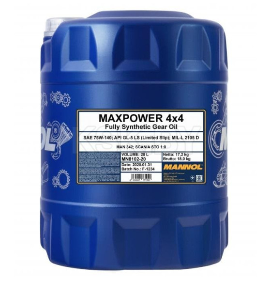 Трансмиссионное масло Mannol Maxpower 4x4 GL-5 75W-140, 20л. (MN8102-20) 